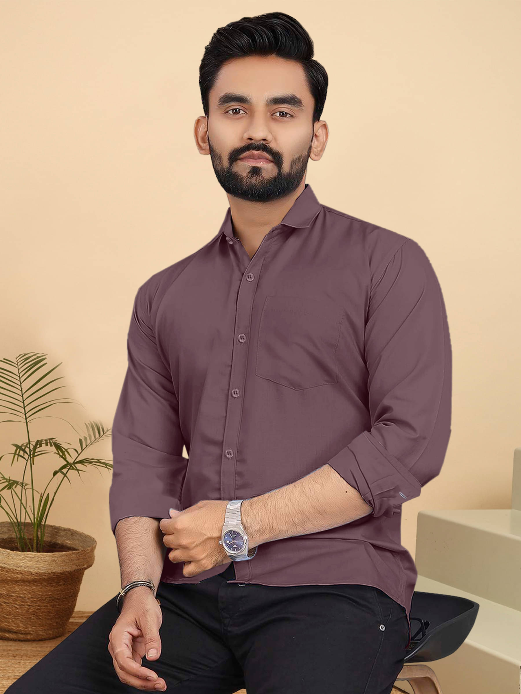 ALY JH0N Cotton Regular Fit Full Sleeves Men's Formal Shirt - Mauve ( Pack of 1 ) ALY JH0N Cotton Regular Fit Full Sleeves Men's Formal Shirt - Mauve ( Pack of 1 )