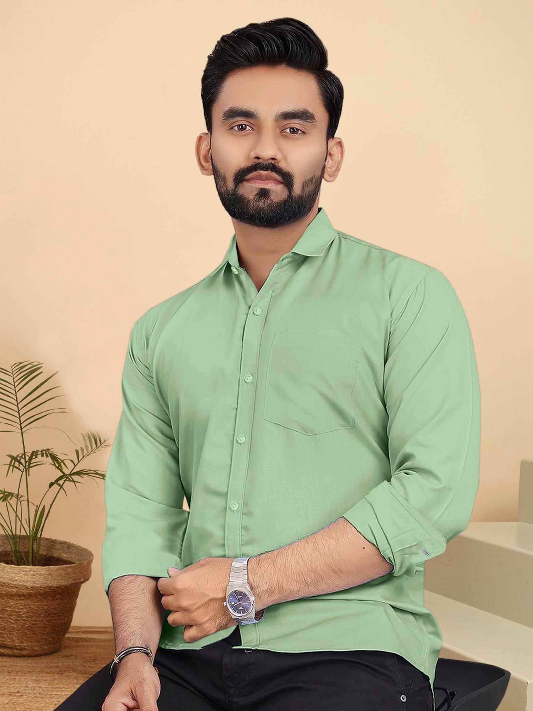 ALY JH0N Cotton Regular Fit Full Sleeves Men's Formal Shirt - Green ( Pack of 1 ) ALY JH0N Cotton Regular Fit Full Sleeves Men's Formal Shirt - Green ( Pack of 1 )