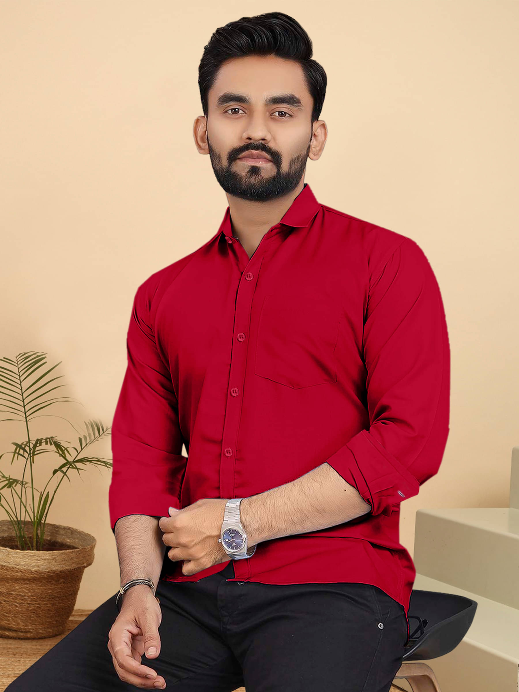 ALY JH0N Cotton Regular Fit Full Sleeves Men's Formal Shirt - Red ( Pack of 1 ) ALY JH0N Cotton Regular Fit Full Sleeves Men's Formal Shirt - Red ( Pack of 1 )