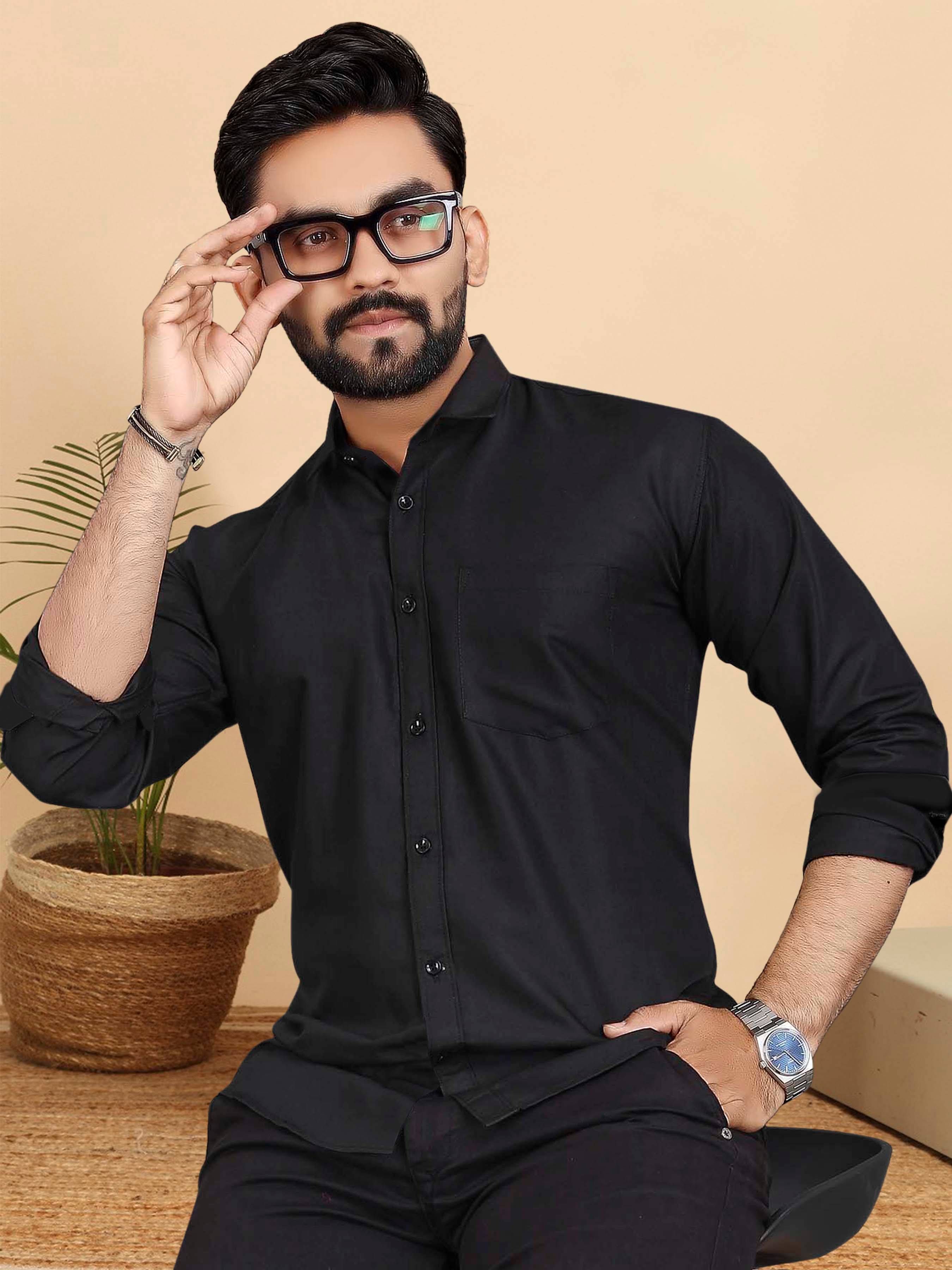 ALY JH0N Cotton Regular Fit Full Sleeves Men's Formal Shirt - Black ( Pack of 1 )     			ALY JH0N Cotton Regular Fit Full Sleeves Men's Formal Shirt - Black ( Pack of 1 )