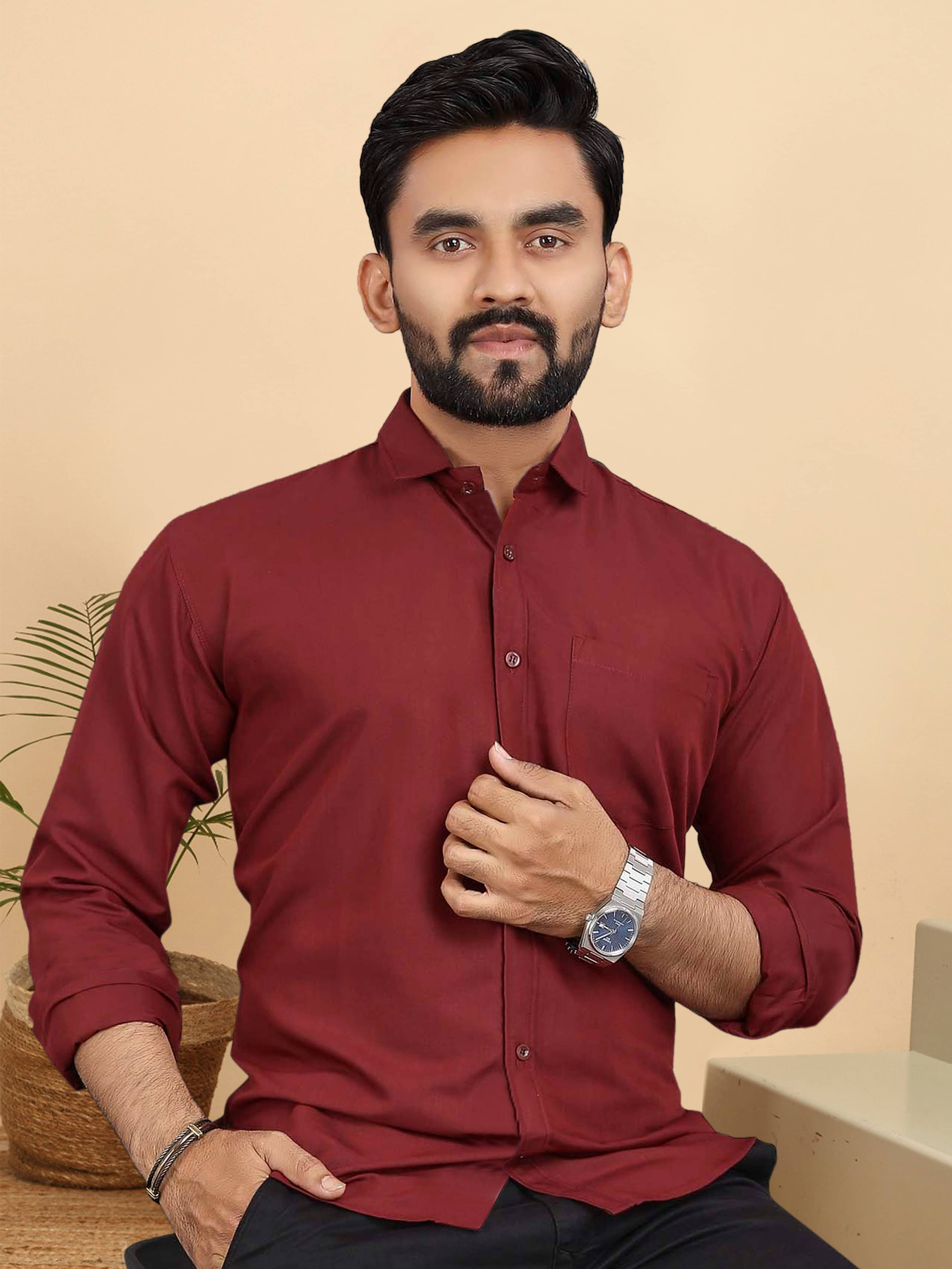 ALY JH0N Cotton Regular Fit Full Sleeves Men's Formal Shirt - Maroon ( Pack of 1 ) ALY JH0N Cotton Regular Fit Full Sleeves Men's Formal Shirt - Maroon ( Pack of 1 )