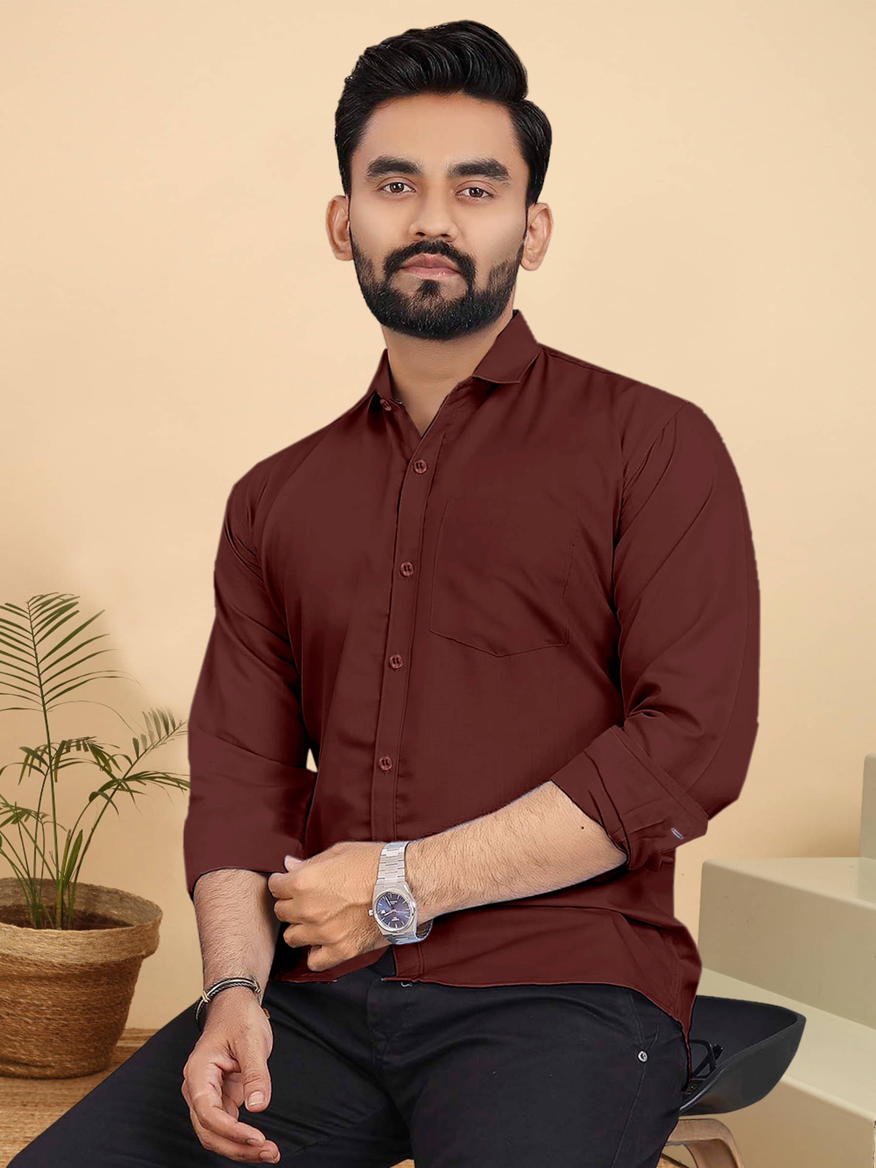     			ALY JH0N Cotton Regular Fit Full Sleeves Men's Formal Shirt - Maroon ( Pack of 1 )