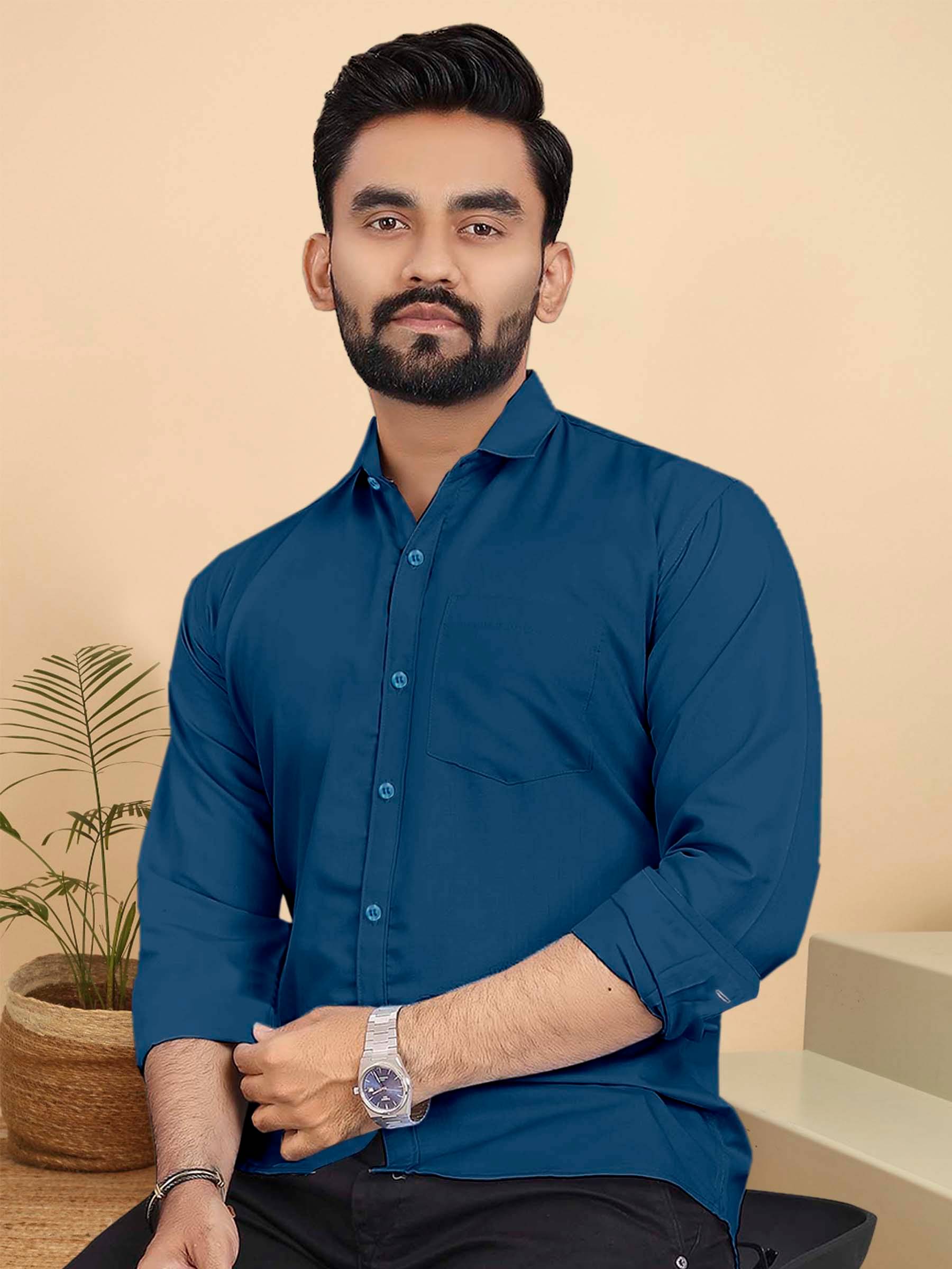     			ALY JH0N Cotton Regular Fit Full Sleeves Men's Formal Shirt - Blue ( Pack of 1 )