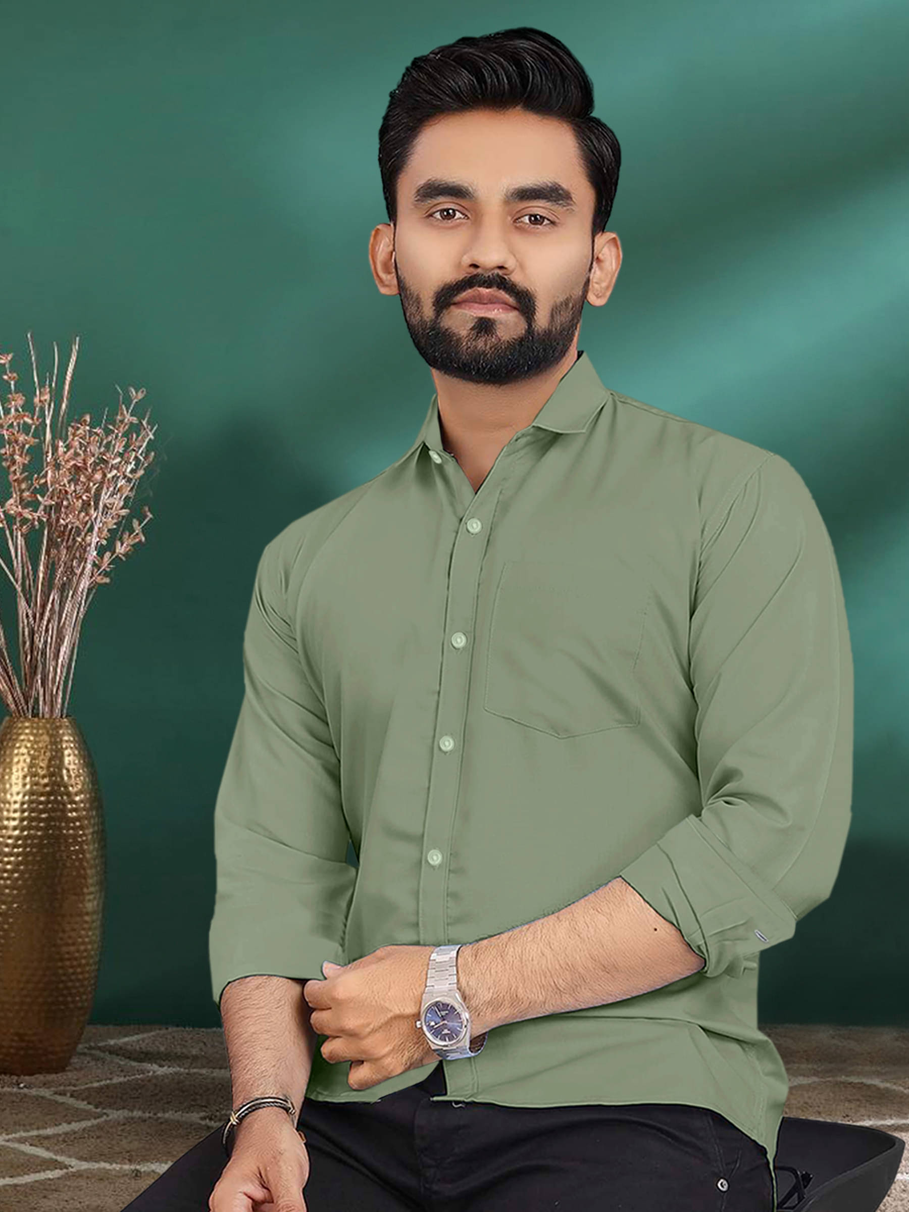 ALY JH0N Cotton Regular Fit Full Sleeves Men's Formal Shirt - Green ( Pack of 1 ) ALY JH0N Cotton Regular Fit Full Sleeves Men's Formal Shirt - Green ( Pack of 1 )