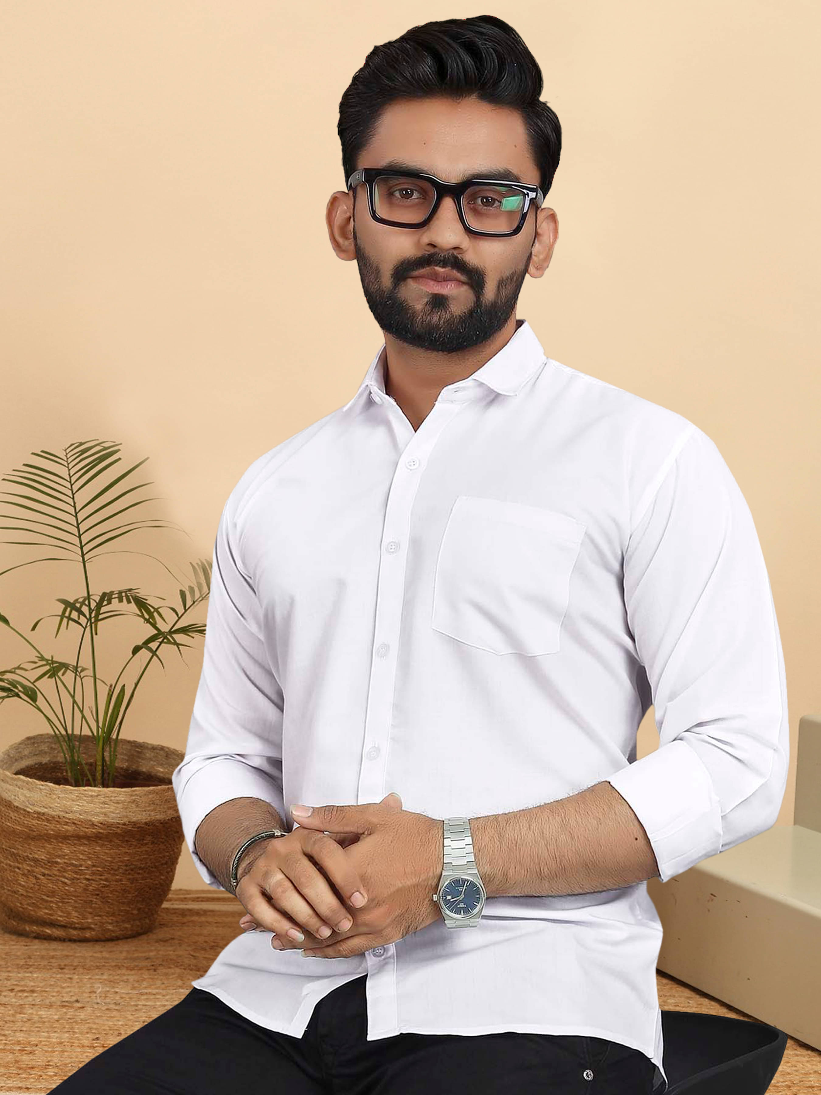 ALY JH0N Cotton Regular Fit Full Sleeves Men's Formal Shirt - White ( Pack of 1 ) ALY JH0N Cotton Regular Fit Full Sleeves Men's Formal Shirt - White ( Pack of 1 )