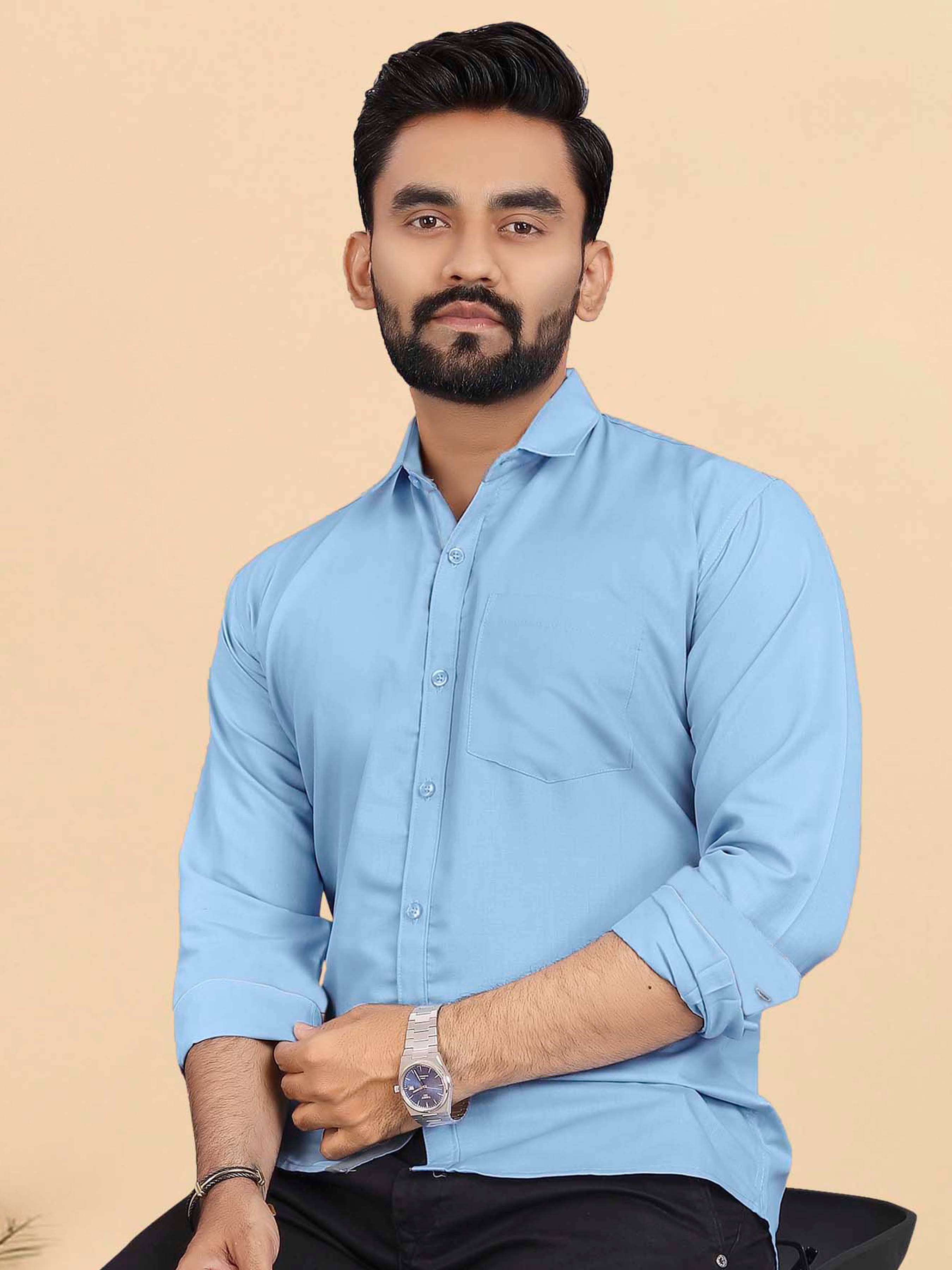     			ALY JH0N Cotton Regular Fit Full Sleeves Men's Formal Shirt - Light Blue ( Pack of 1 )