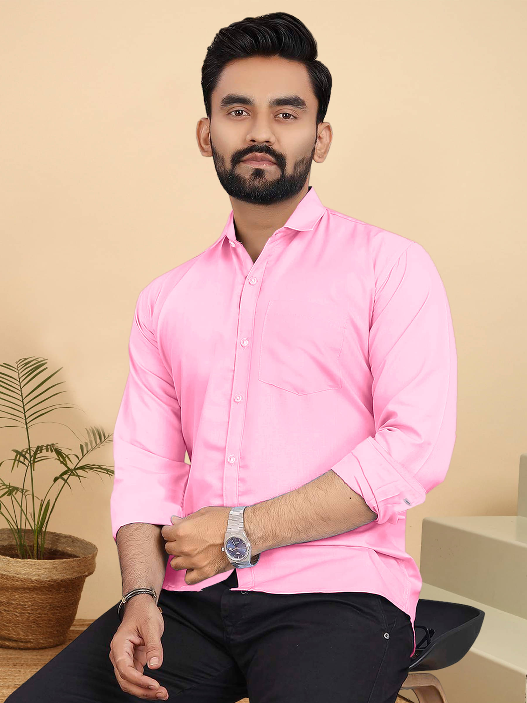     			ALY JH0N Cotton Regular Fit Full Sleeves Men's Formal Shirt - Pink ( Pack of 1 )