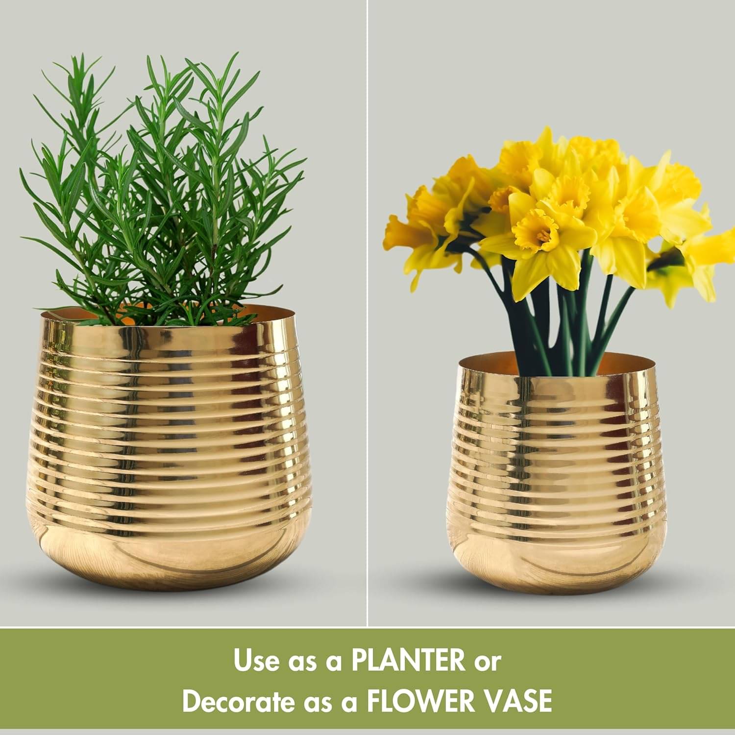    			AM CRAFT INDIA - Metal Ribbed Design Planter for Home Decor | Decoratives for Indoor Outdoor Balcony Living Room | Table Decorative Plant Pot Set of 1 | Golden (Plant not Included)