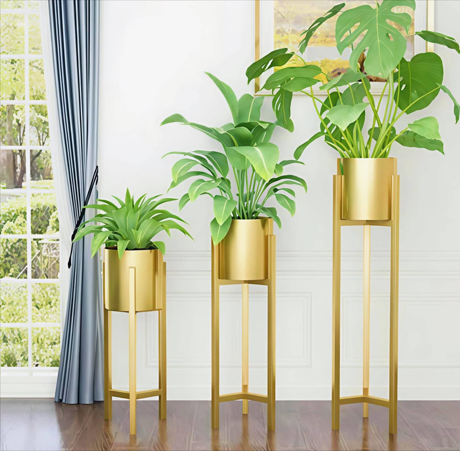     			AM CRAFT INDIA PLANTER SET OF 3 GOLD FNISH INDOOR AND OUTDOOR DECOR