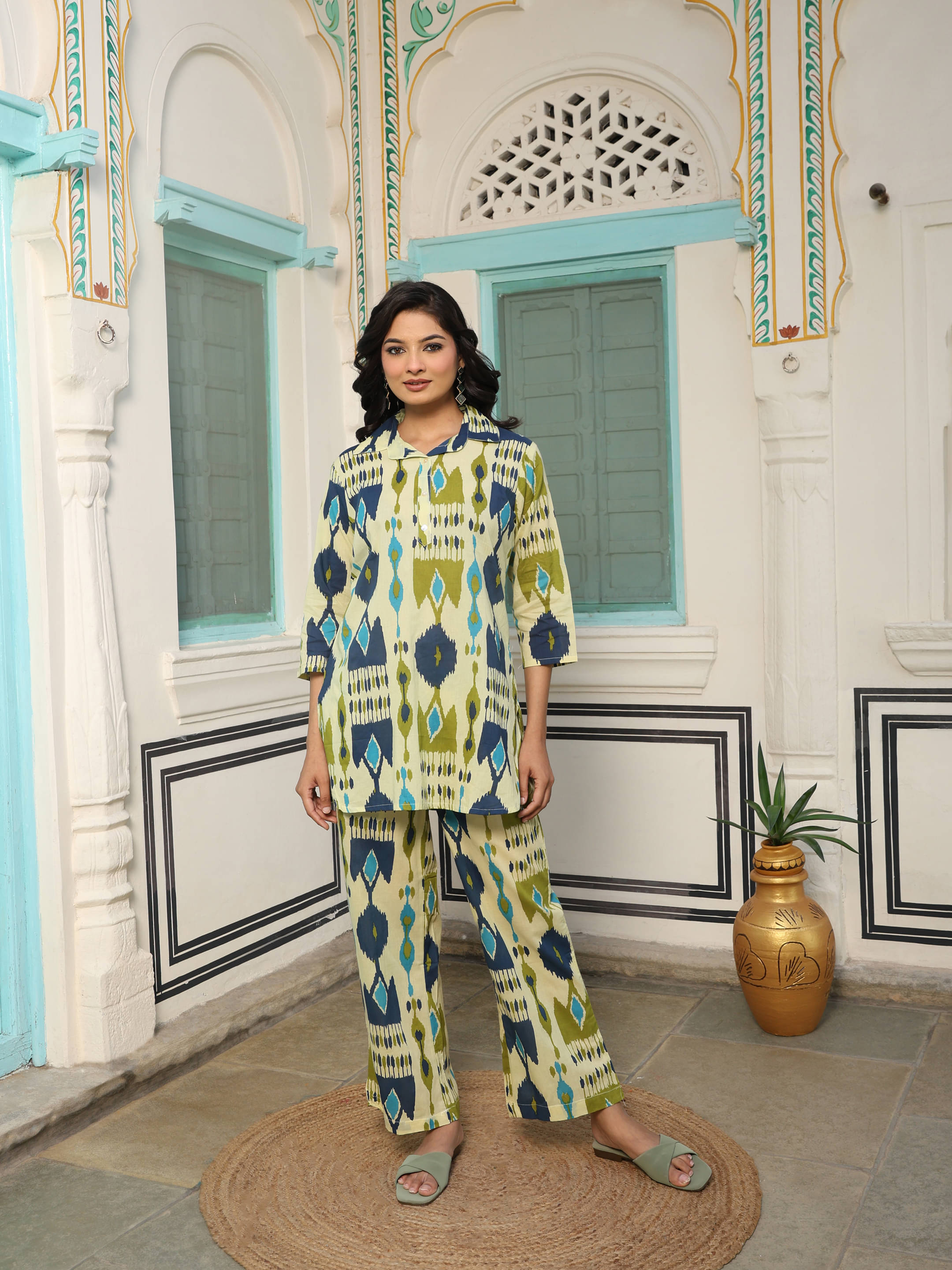     			Attire Fashions Women Printed Tunic With Palazzos Co-Ord Set ( Multi Color )