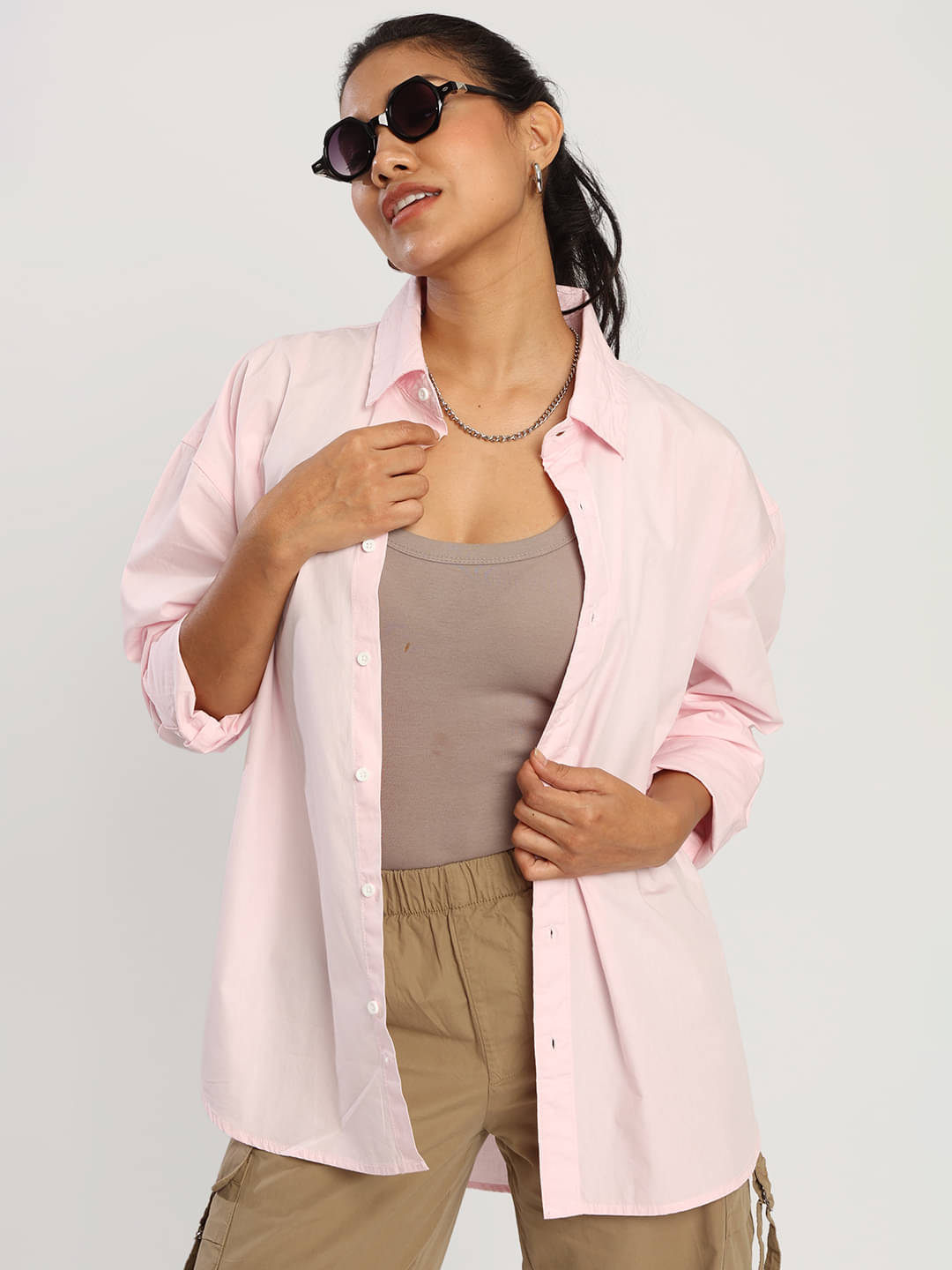 Bene Kleed Women Solid Cotton Shirt ( Pink )     			Bene Kleed Women Solid Cotton Shirt ( Pink )