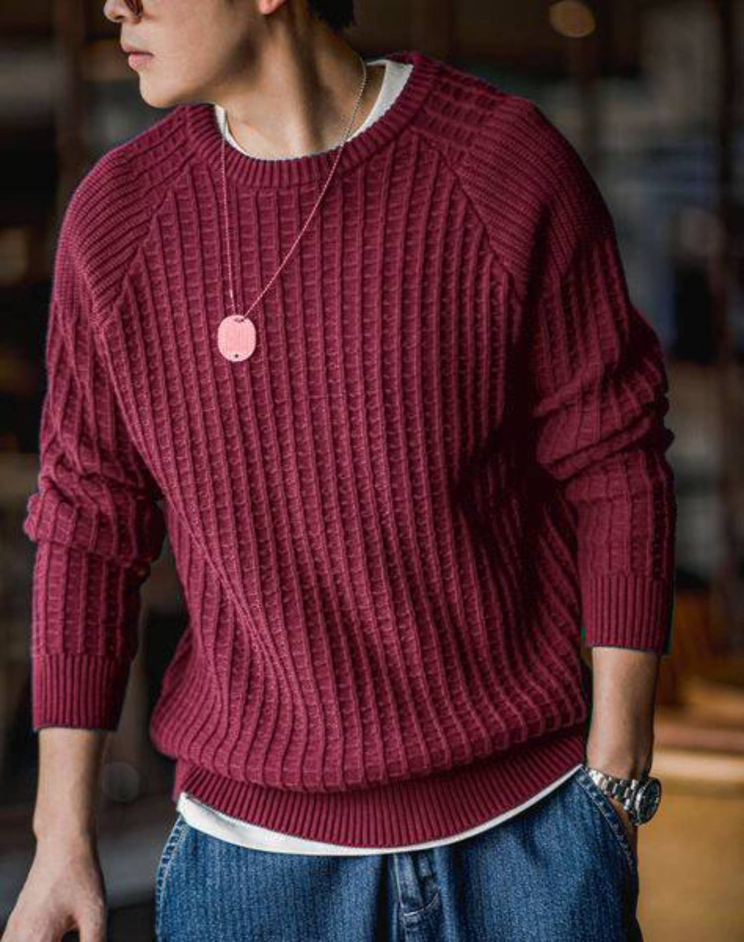     			CAT BUNNY Woollen Round Neck Men's Full Sleeves Pullover Sweater - Maroon ( Pack of 1 )