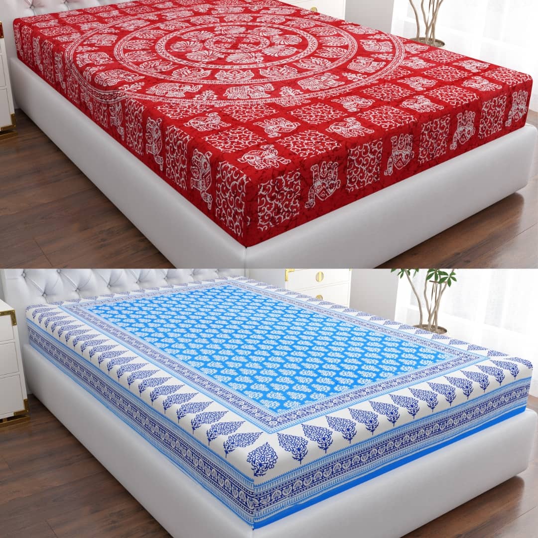 COZYKO Cotton 2 Single Bedsheet without Pillow cover ( Multicolor )