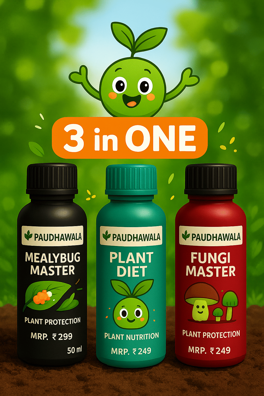 Combo Pack – Mealybug Master 50ml + Fungi Master 50ml + Plant Diet 50ml | Organic Plant Care Solution Combo Pack – Mealybug Master 50ml + Fungi Master 50ml + Plant Diet 50ml | Organic Plant Care Solution