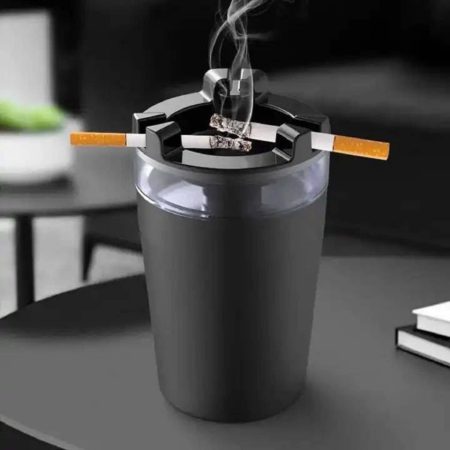    			Creative Car Ash Tray with Lid and LED Light, Smokeless Portable Auto Ashtray for Cars, Cup Holder Fit, Odor Sealing Car Ash Tray, Multifunctional Car Accessory for Coins, Stylish and Compact