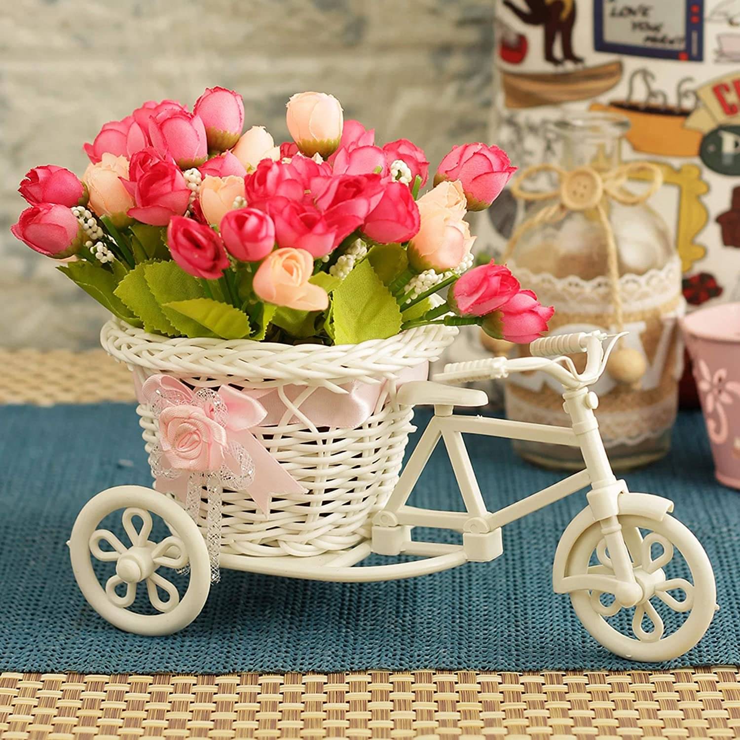 Cycle Shape Flower Vase with Artificial Peonies Bunches | Decorative Showpiece for Home, Office, Bedroom, Living Room, Bathroom | Diwali Decoration Items & Gifts Cycle Shape Flower Vase with Artificial Peonies Bunches | Decorative Showpiece for Home, Office, Bedroom, Living Room, Bathroom | Diwali Decoration Items & Gifts