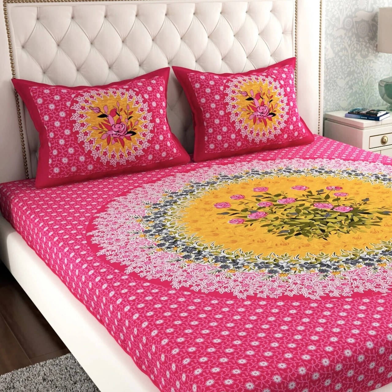     			Dgsm Craft Cotton 1 Double Queen Bedsheet with 2 Pillow Covers ( Multicolor )