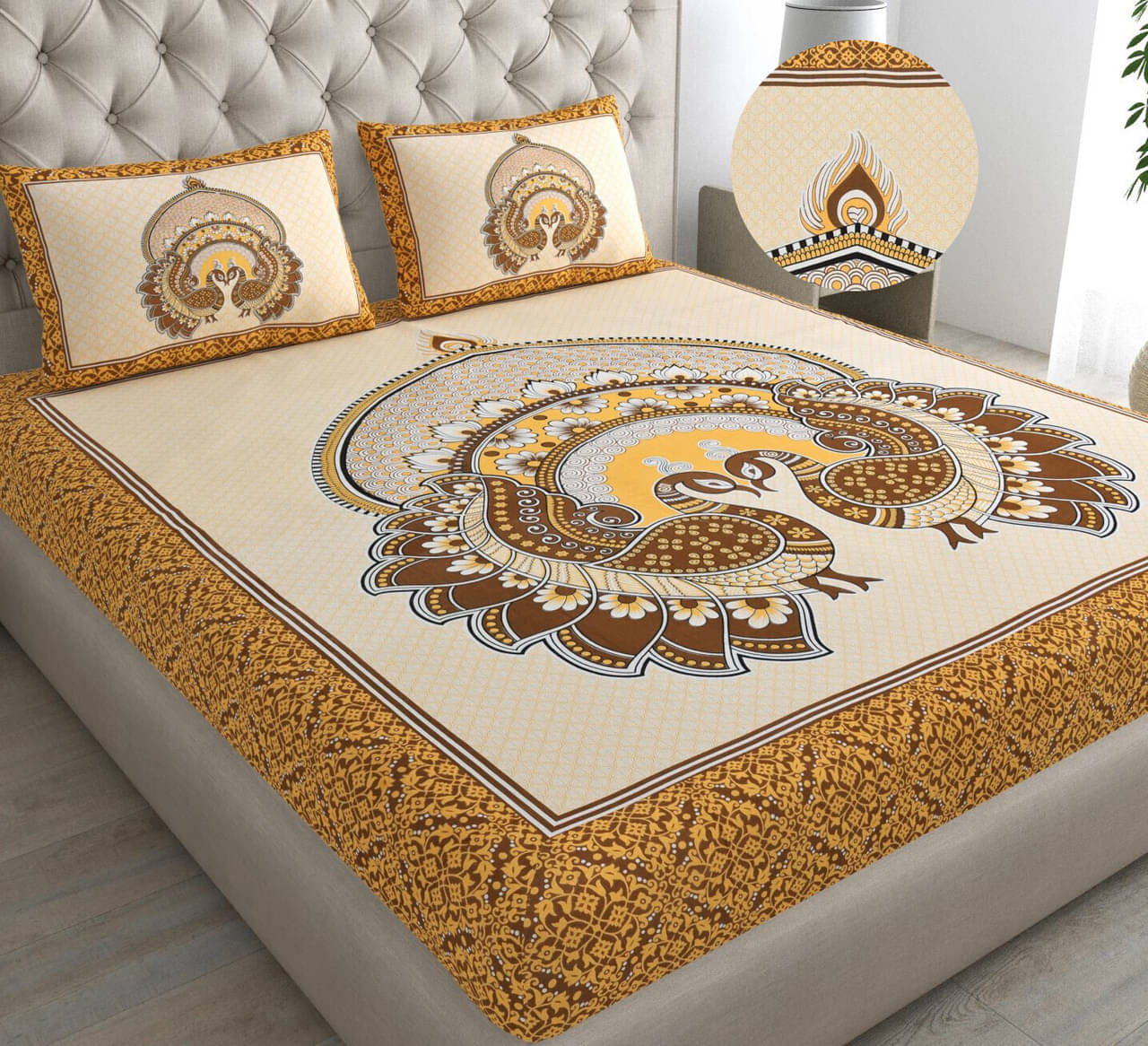     			Dgsm Craft Cotton 1 Double Queen Bedsheet with 2 Pillow Covers ( Multicolor )