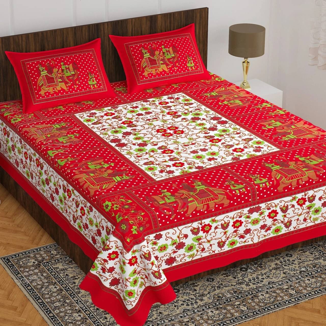    			Dgsm Craft Cotton 1 Double Queen Bedsheet with 2 Pillow Covers ( Multicolor )