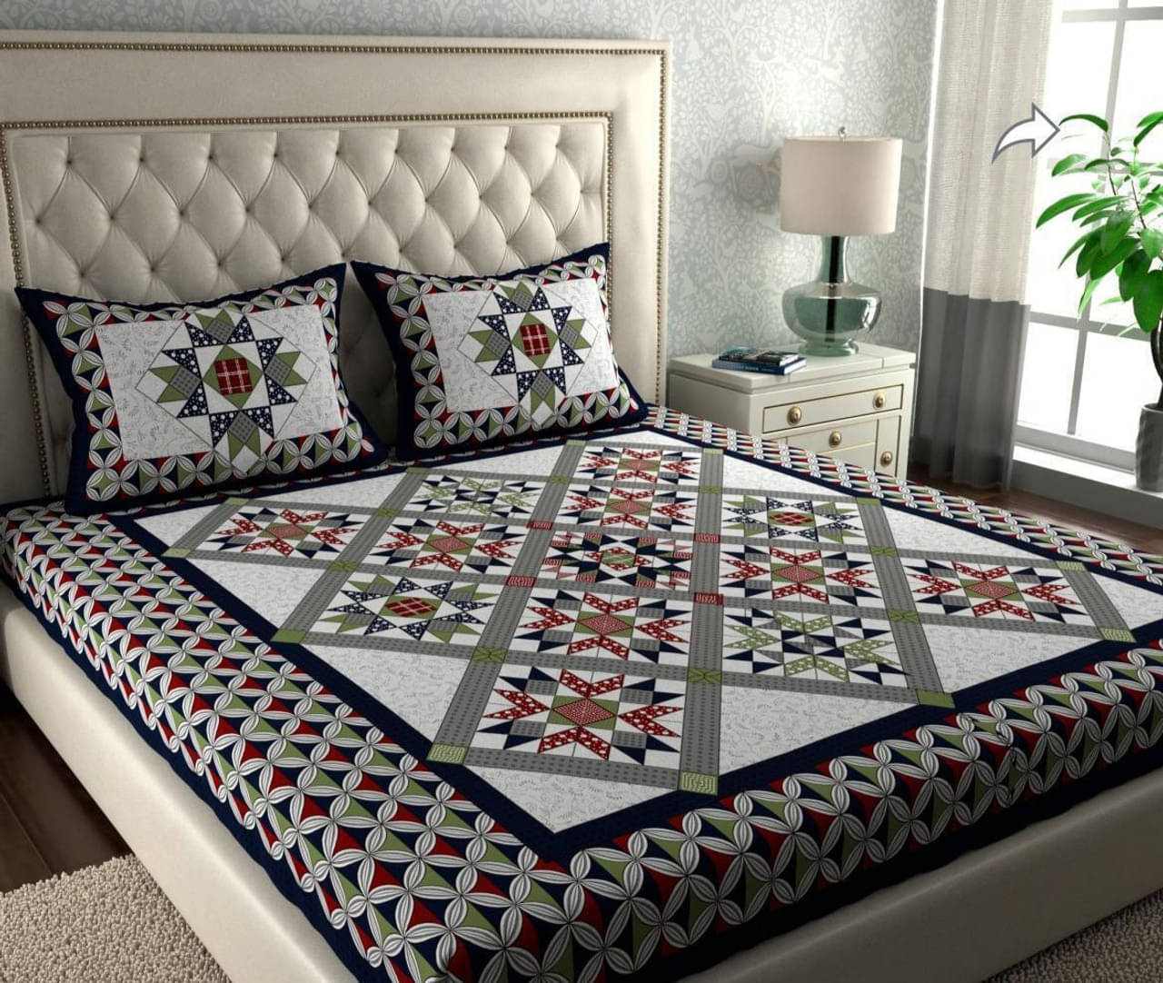 Dgsm Craft Cotton 1 Double Queen Bedsheet with 2 Pillow Covers ( Multicolor )     			Dgsm Craft Cotton 1 Double Queen Bedsheet with 2 Pillow Covers ( Multicolor )
