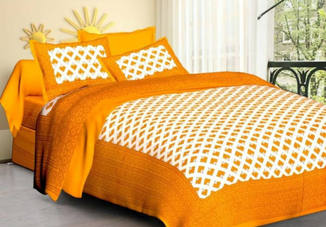     			Dgsm Craft Cotton 1 Double Queen Bedsheet with 2 Pillow Covers ( Yellow )