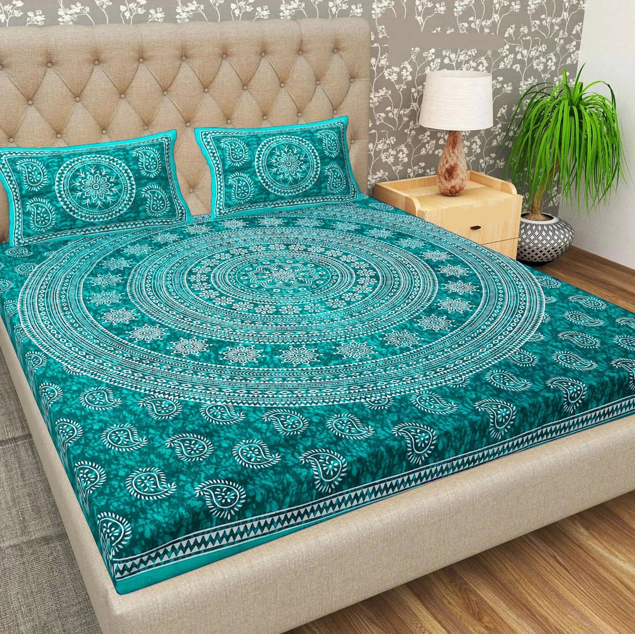     			Dgsm Craft Cotton 1 Double Queen Bedsheet with 2 Pillow Covers ( Multicolor )