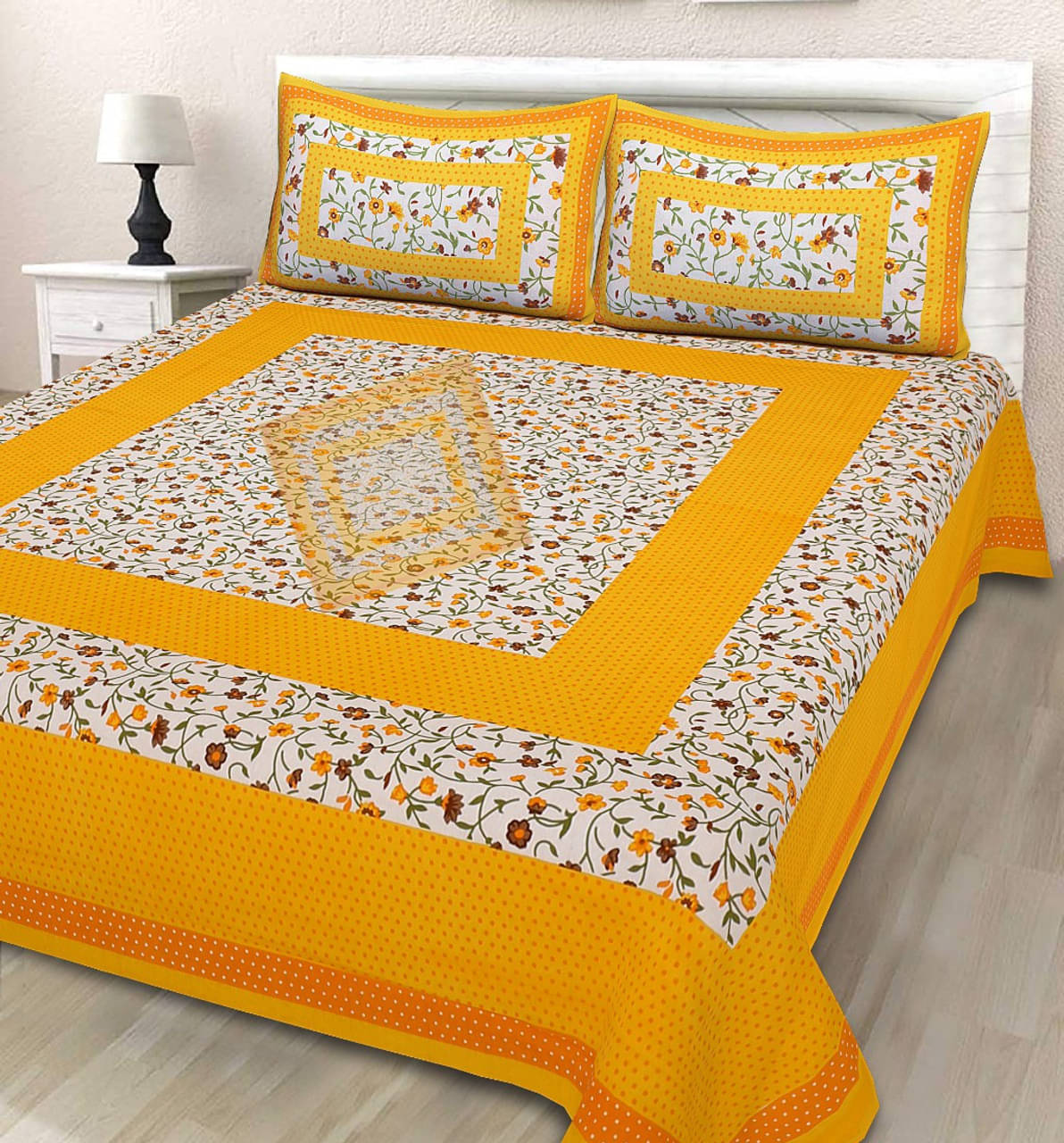 Dgsm Craft Cotton 1 Double Queen Bedsheet with 2 Pillow Covers ( Multicolor ) Dgsm Craft Cotton 1 Double Queen Bedsheet with 2 Pillow Covers ( Multicolor )