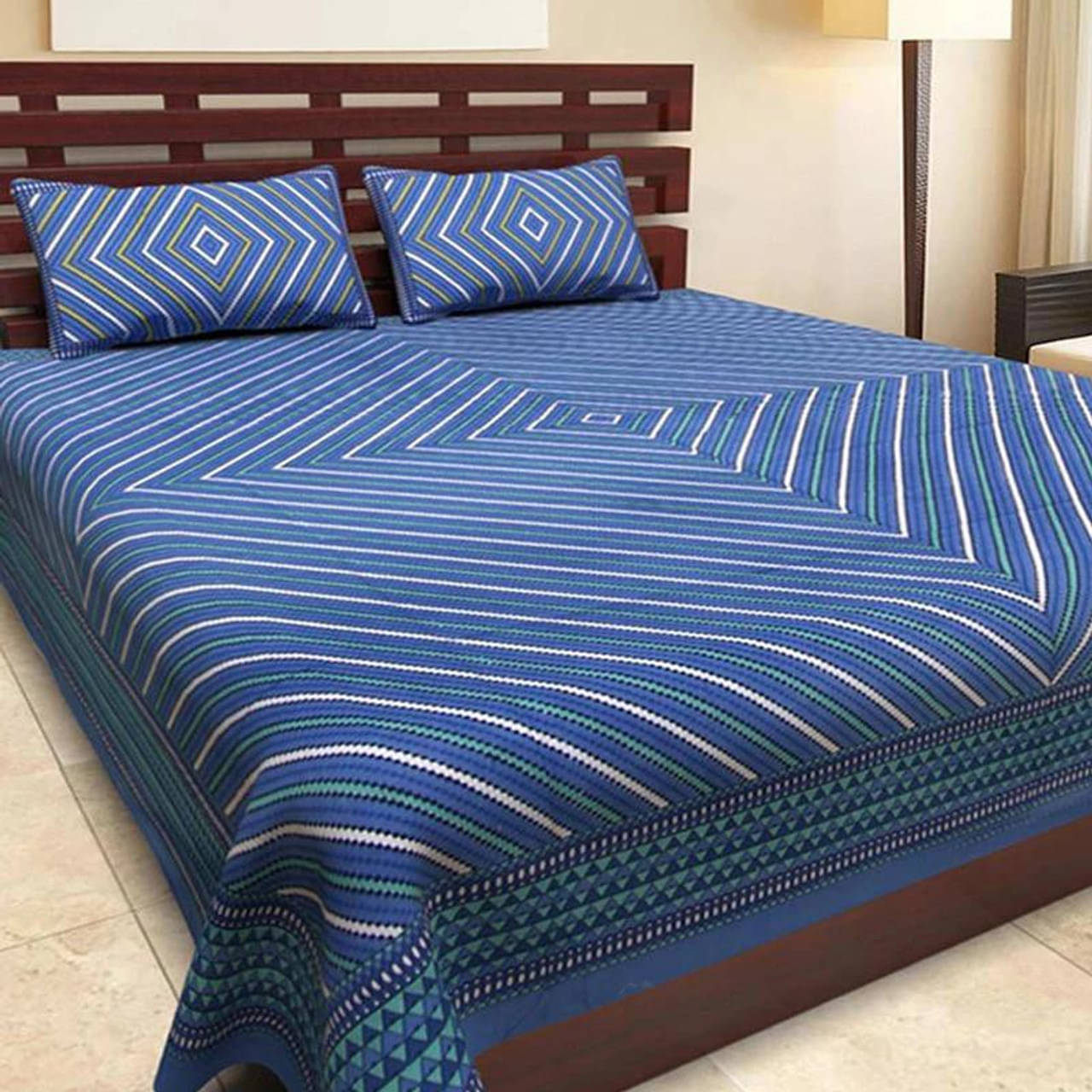    			Dgsm Craft Cotton 1 Double Queen Bedsheet with 2 Pillow Covers ( Dark Blue )
