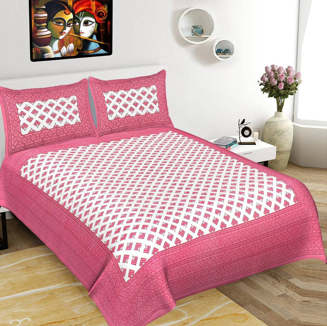 Dgsm Craft Cotton 1 Double Queen Bedsheet with 2 Pillow Covers ( Multicolor ) Dgsm Craft Cotton 1 Double Queen Bedsheet with 2 Pillow Covers ( Multicolor )