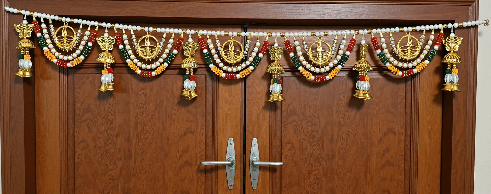     			Door Toran for Main Door | Artificial Beaded & Floral Door Hanging with Golden Bells | Traditional Indian Festival Decoration (3 Feet, Multicolor)