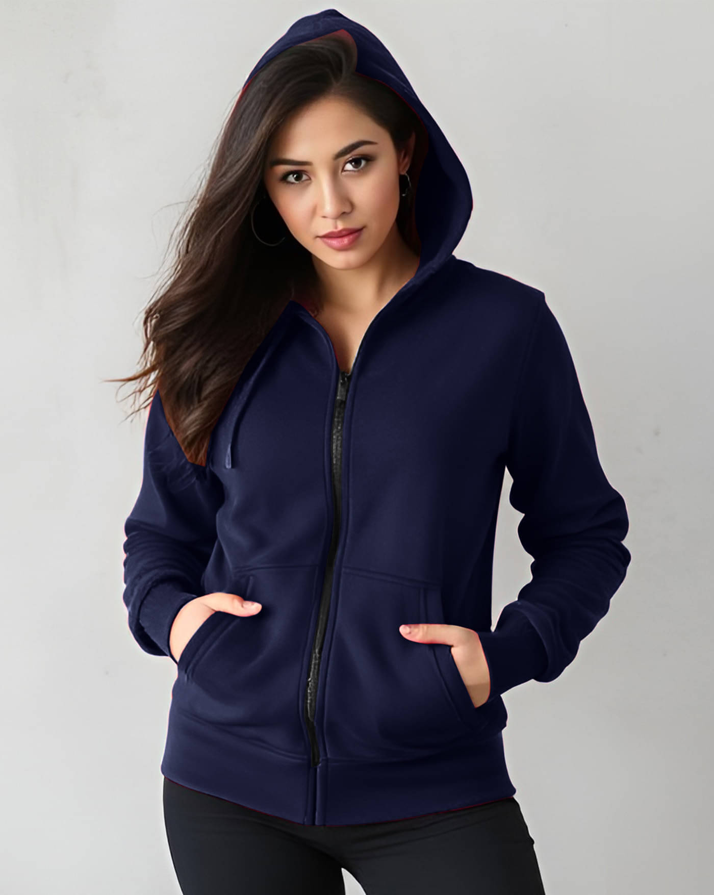     			ENITOR Women Fleece Hooded Sweatshirt For Light Winters ( Blue )