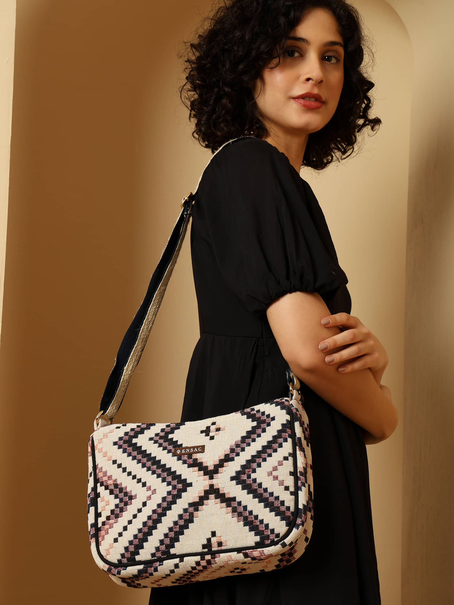     			ENSAC Sling Bag Fabric Set of 1 ( Beige )