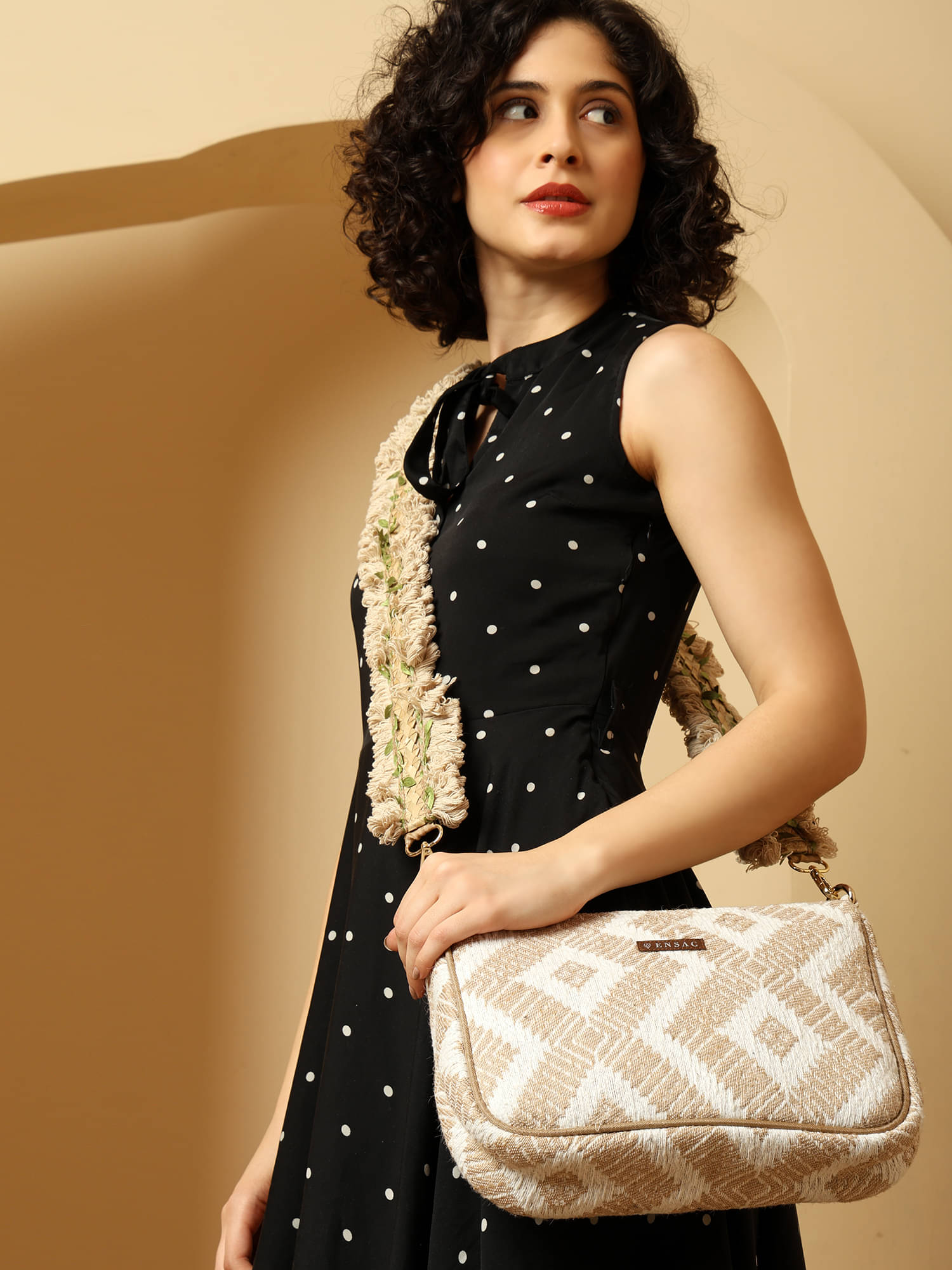     			ENSAC Sling Bag Fabric Set of 1 ( Beige )