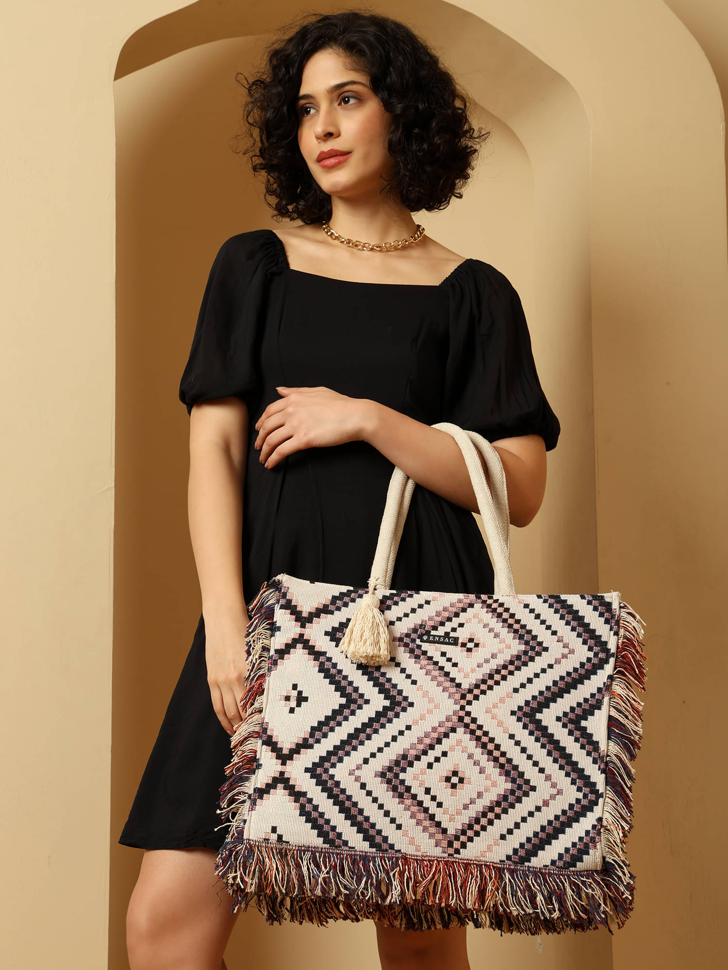     			ENSAC Tote Bag Fabric Set of 1 ( Black )