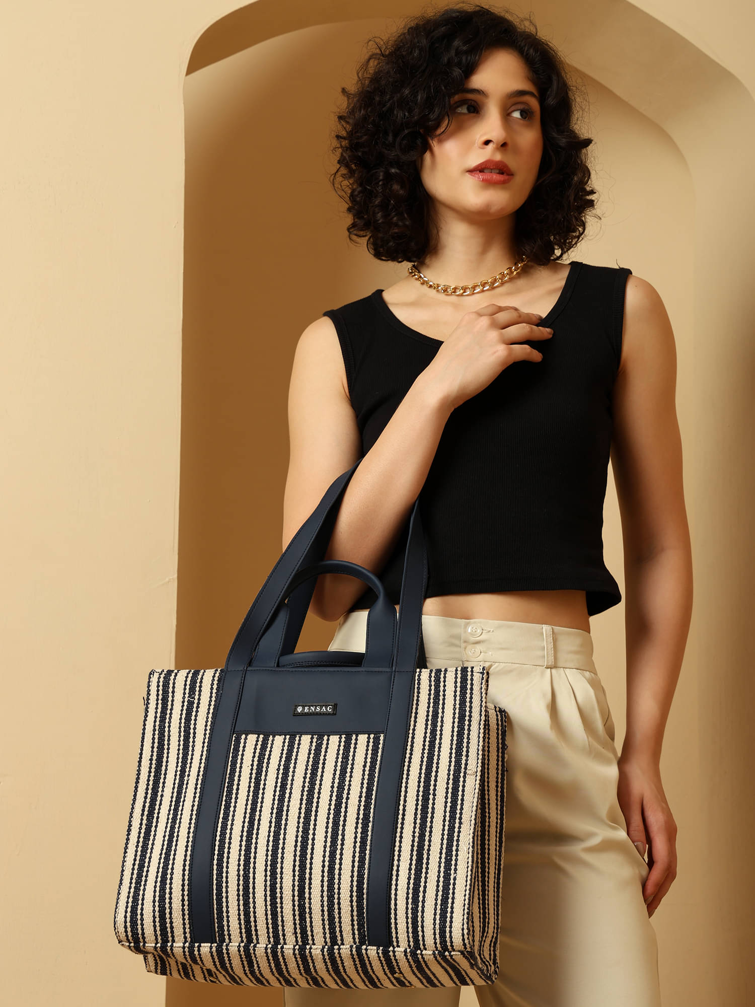     			ENSAC Tote Bag Fabric Set of 1 ( Blue )