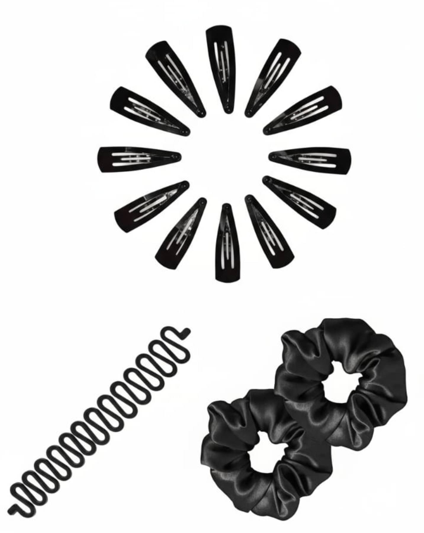 French Hair Styling Stick Bun Maker Braid Tool | Tic Tac Hair Snap Metal Black Hair Clips | Satin Soft Black Hair Scrunchies | 15 Pieces Hair Accessories for Women & Girls French Hair Styling Stick Bun Maker Braid Tool | Tic Tac Hair Snap Metal Black Hair Clips | Satin Soft Black Hair Scrunchies | 15 Pieces Hair Accessories for Women & Girls
