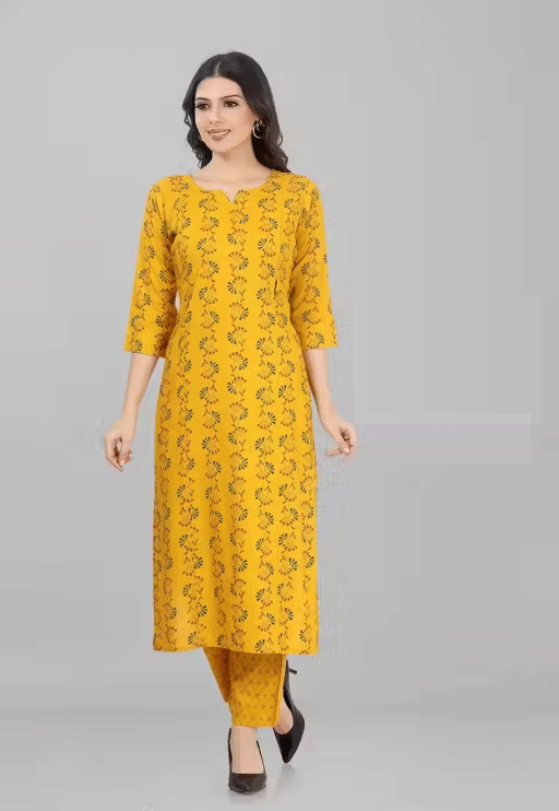    			GENERIC SAURABH ENTERPRISES Women Rayon Printed A-line Kurti ( Yellow )