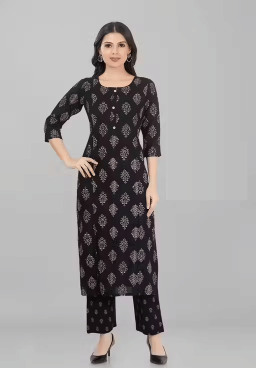     			GENERIC SAURABH ENTERPRISES Women Rayon Printed A-line Kurti ( Black )