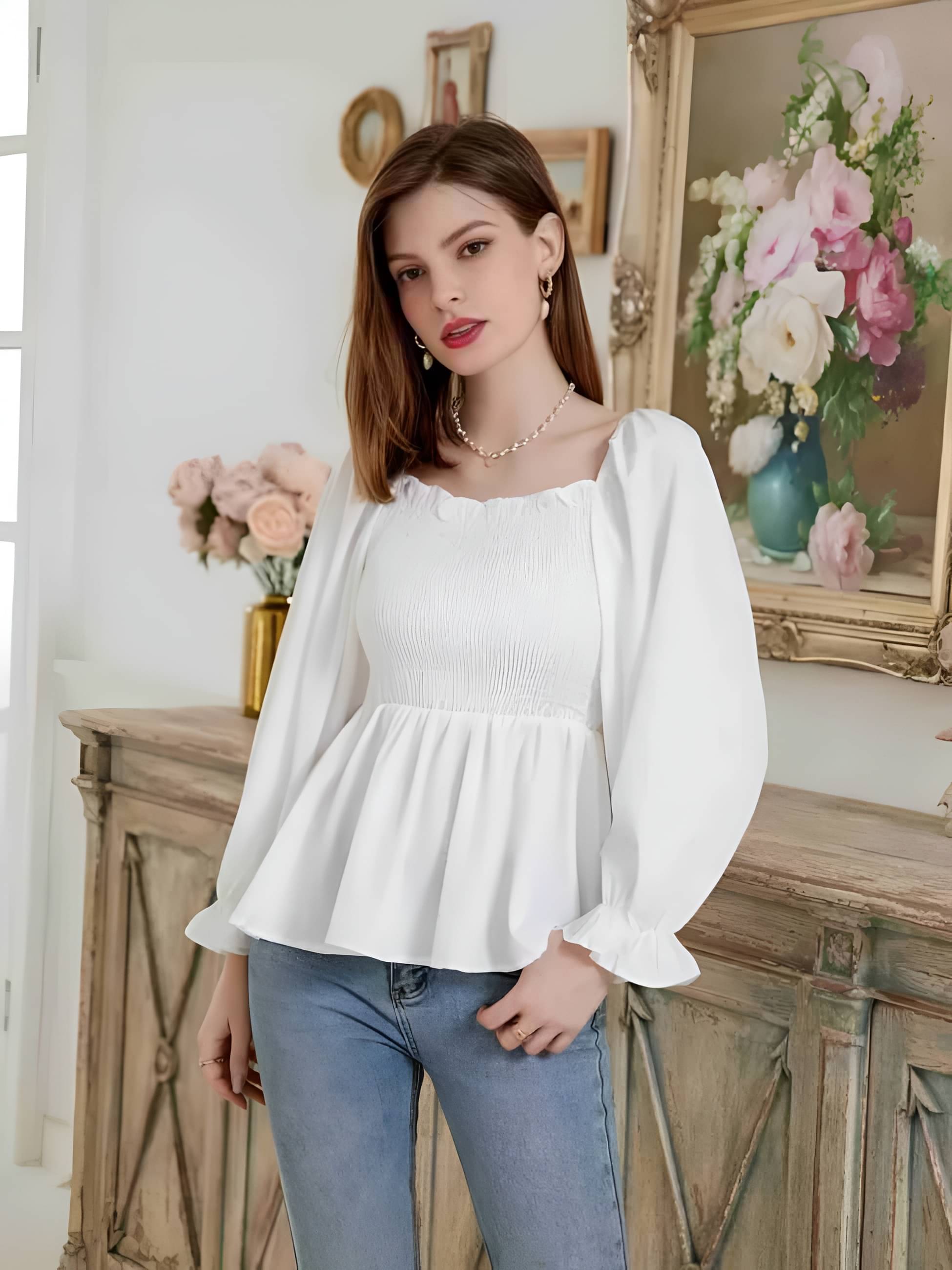 ITZZ Women's Crepe Regular Top ( White ) ITZZ Women's Crepe Regular Top ( White )
