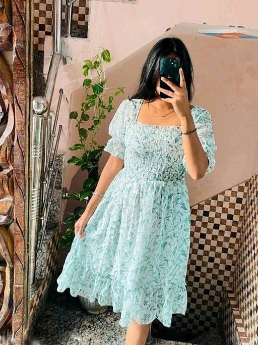     			JASSY Women Georgette Printed Fit & Flare Dress ( Blue )
