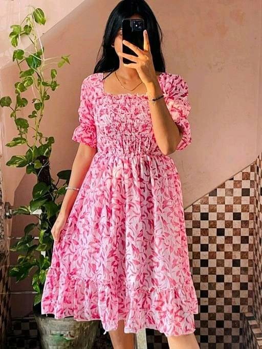 JASSY Women Georgette Printed Fit & Flare Dress ( Pink ) JASSY Women Georgette Printed Fit & Flare Dress ( Pink )