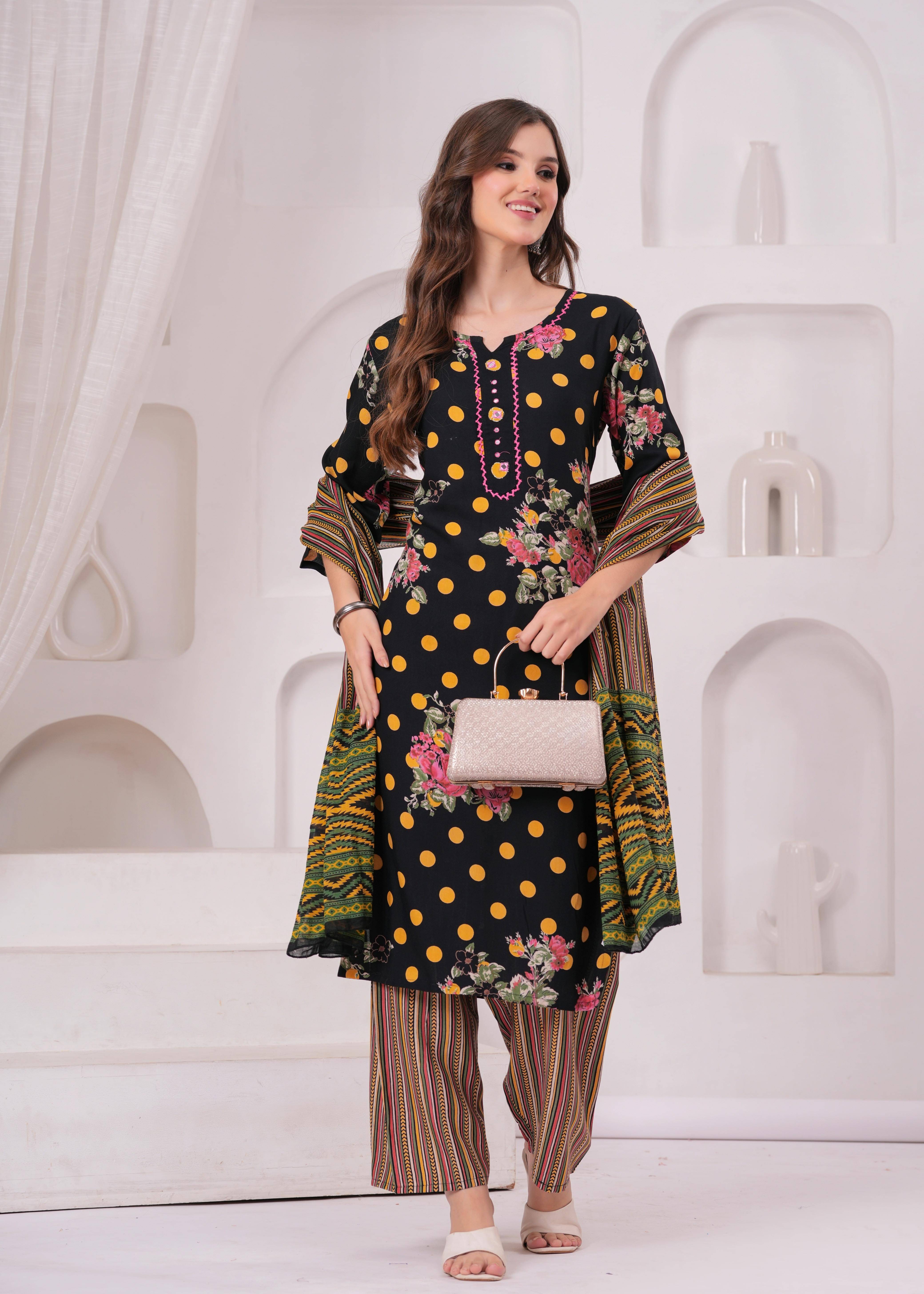     			JC4U Women Viscose Self Design Straight Kurti With Pants ( Multicoloured )