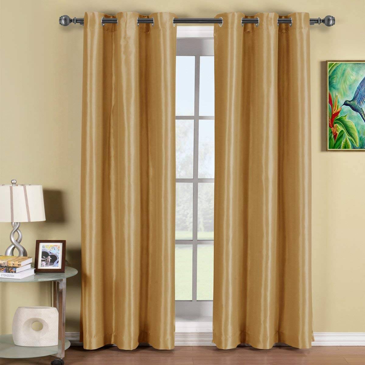JV Creation Solid Room Darkening Eyelet Curtain 5 ft ( Pack of 2 ) - Gold JV Creation Solid Room Darkening Eyelet Curtain 5 ft ( Pack of 2 ) - Gold