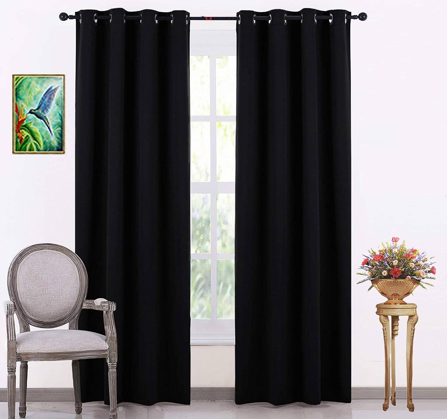    			JV Creation Solid Room Darkening Eyelet Curtain 5 ft ( Pack of 2 ) - Black