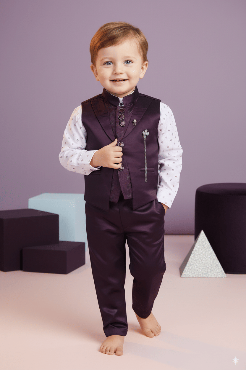     			KDF Baby Boys Cotton Suit ( Pack of 1 , Maroon )