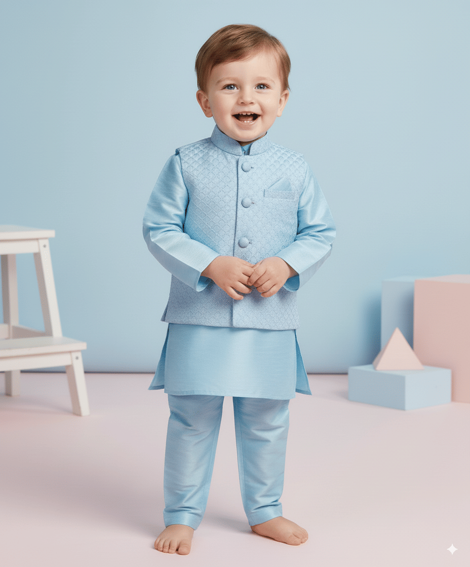 KDF Baby Boys Silk Blue Kurta Pyjama Set ( Pack of 1 ) KDF Baby Boys Silk Blue Kurta Pyjama Set ( Pack of 1 )