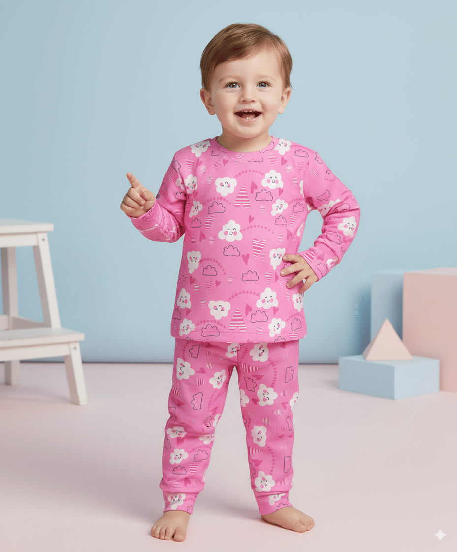     			KDF Pack of 1 Baby Boys Cotton Blend Tshirt & Pajama Set ( Pink )