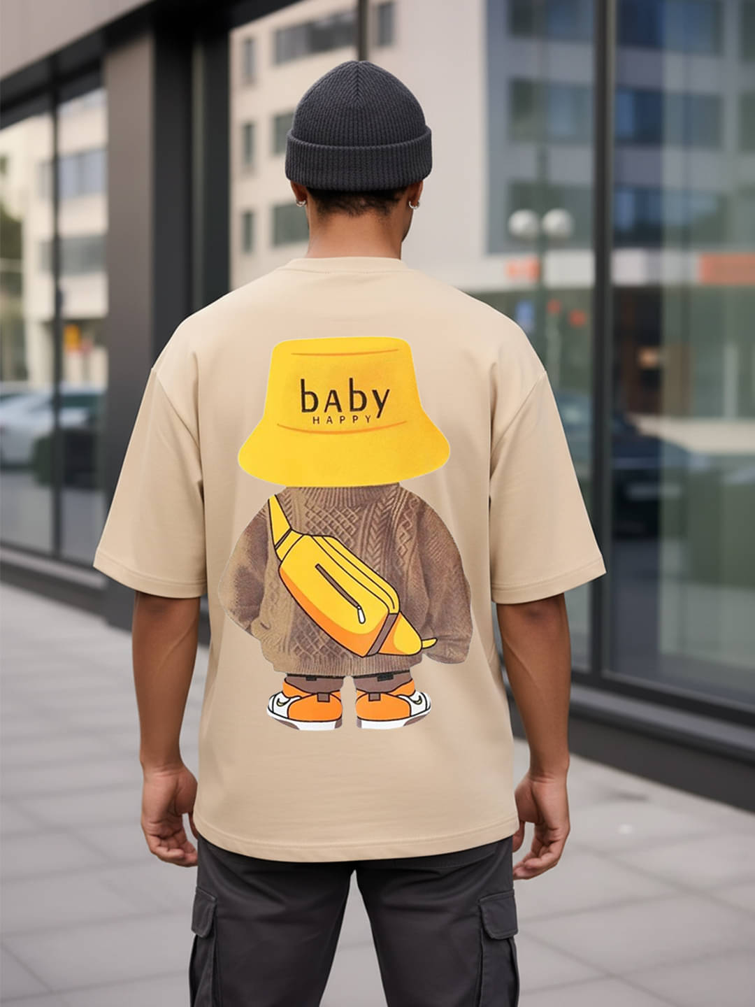 Kanhuzzz Men Cotton Oversized Fit Printed T-Shirt ( Beige )     			Kanhuzzz Men Cotton Oversized Fit Printed T-Shirt ( Beige )