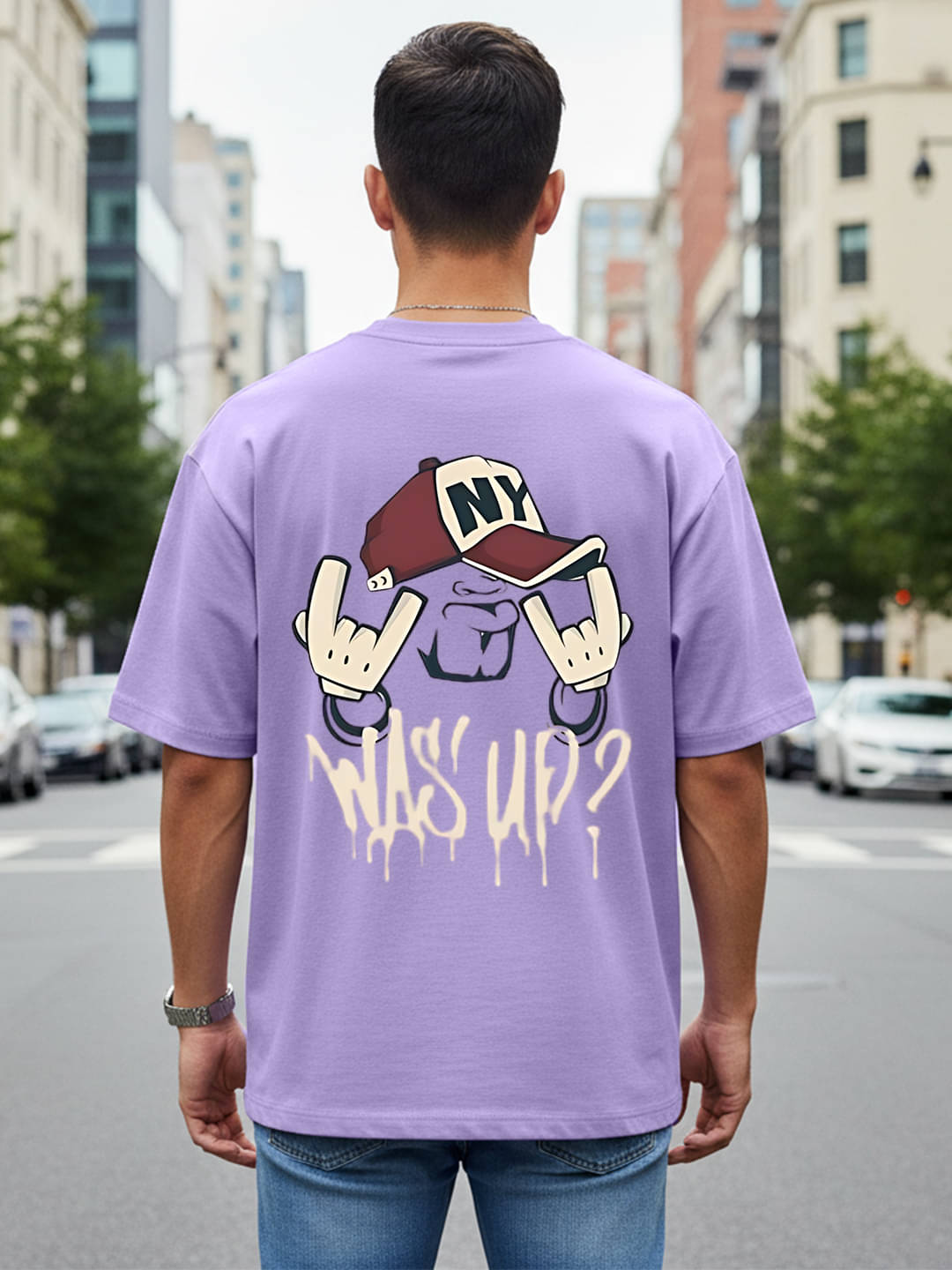 Kanhuzzz Men Cotton Oversized Fit Printed T-Shirt ( Purple ) Kanhuzzz Men Cotton Oversized Fit Printed T-Shirt ( Purple )