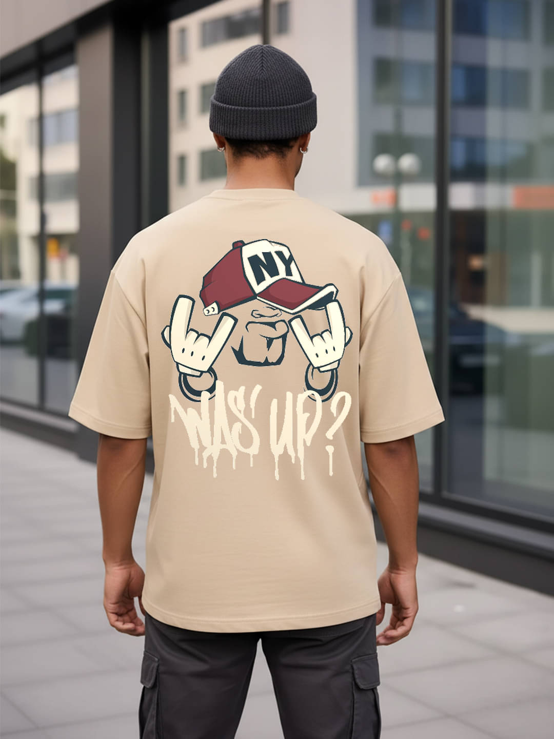 Kanhuzzz Men Cotton Oversized Fit Printed T-Shirt ( Beige ) Kanhuzzz Men Cotton Oversized Fit Printed T-Shirt ( Beige )